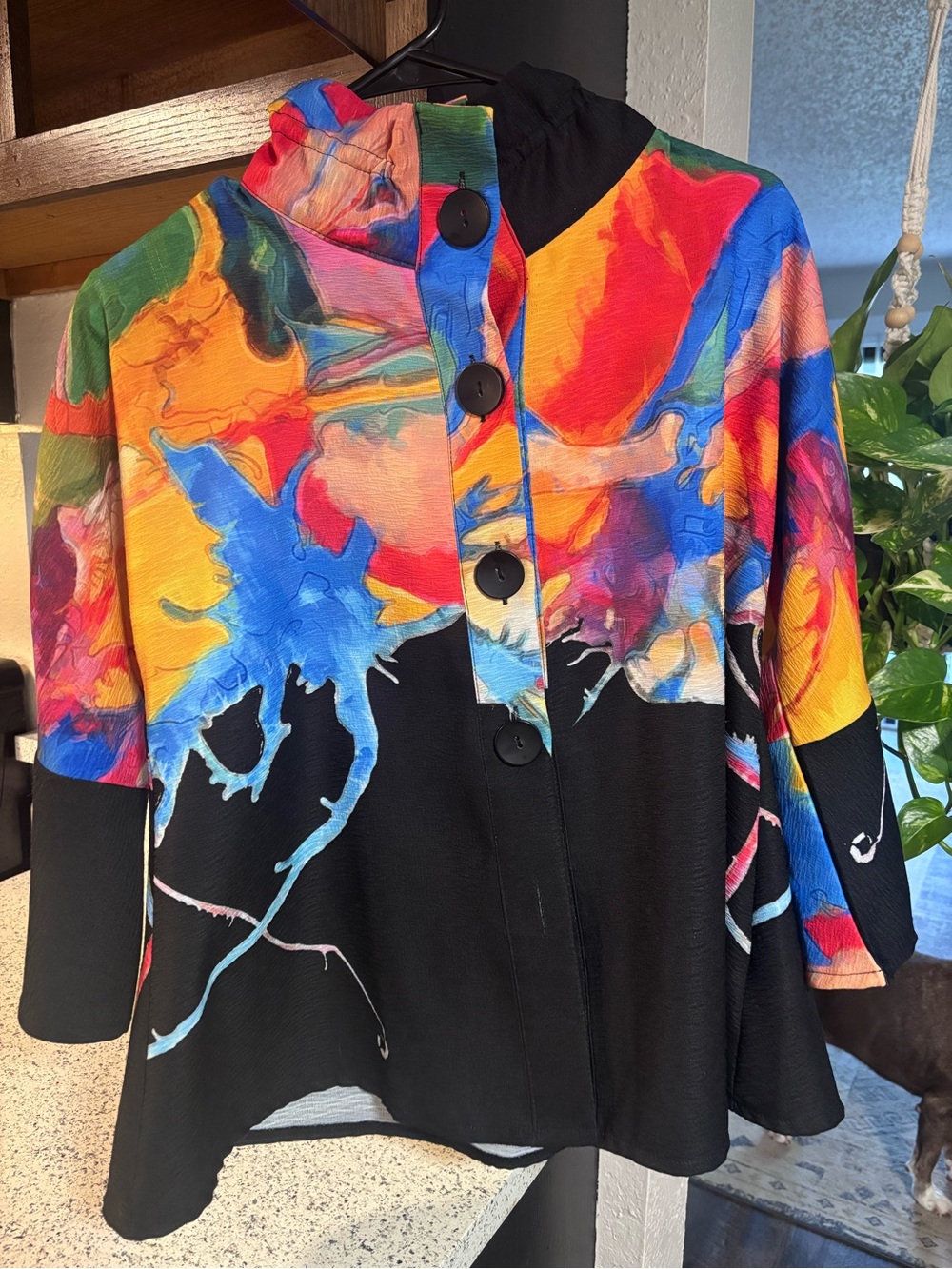 Damee Vibrant Abstract Watercolor Print Button-Front Jacket